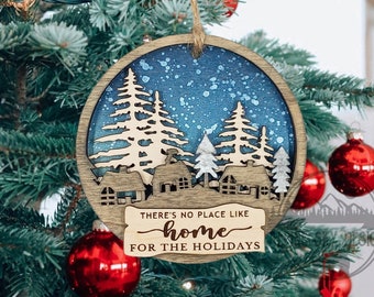 There's No Place Like Home For The Holidays Ornament SVG Layered Ornament Svg Glowforge Ornament Files Laser Christmas Ornament Svg Home
