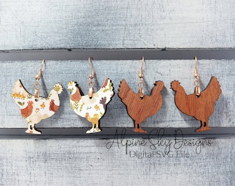 Chicken Earrings SVG | Chicken Earring SVG | Chicken Shaped Earrings Svg | Glowforge Earring Files | Laser Earring Svg | Chicken Svg Files
