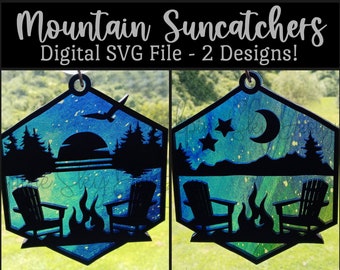 Mountain Suncatcher SVG For Glowforge | Sun Catcher SVG For Laser | Suncatchers SVG File | Mountain Svg Files | Glowforge Files Camping Svg