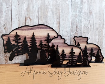 1/8 Standing Bear & Cubs SVG | Bear SVG Files Glowforge | Bear SVG Laser | Forest Bear Svg | Layered Bear Svg | Glowforge Files Bears Cubs
