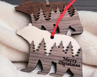 Bear Ornament SVG Merry Christmas Ornament SVG Bear Christmas Ornament SVG File Glowforge Laser Layered Ornaments Svg Bears Forest Ornament