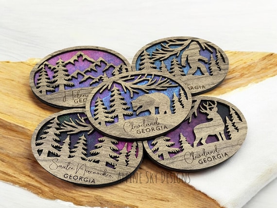 Fridge Magnet SVG Bundle Glowforge Laser Woodland Magnets SVG Files Magnet SVG Laser Deer Bear Bigfoot Mountains Svg Magnet Svg Files Bundle