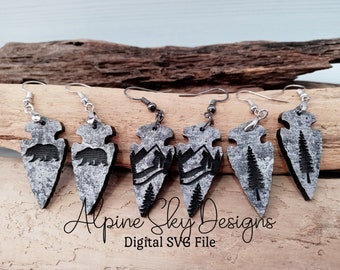 Arrowhead Earrings SVG Bundle | Glowforge Earring Files | Mountain Earring Svg | Bear Earring Svg | Laser Earring Files | Arrowhead Svg File