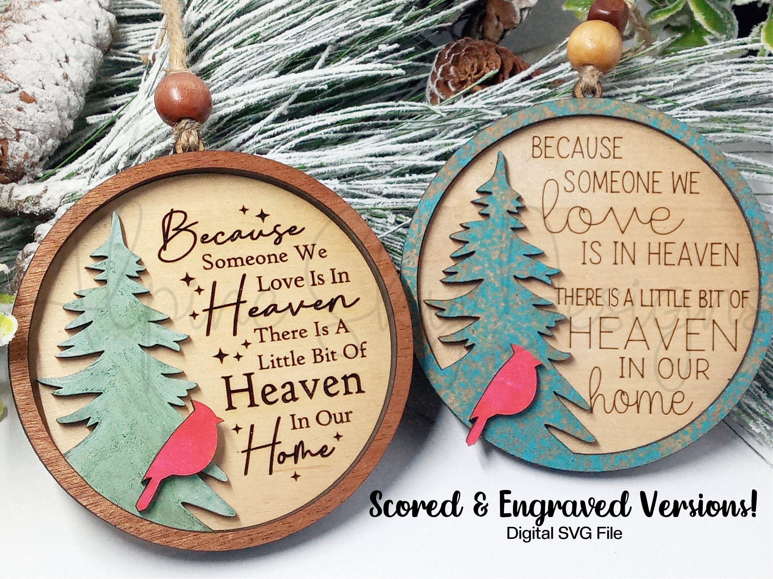 Memorial Ornament Svg  | Cardinal Ornament SVG Laser | Memorial Ornaments Svg | Ornament Svg Bundle | Glowforge Ornament Files | Cardinal