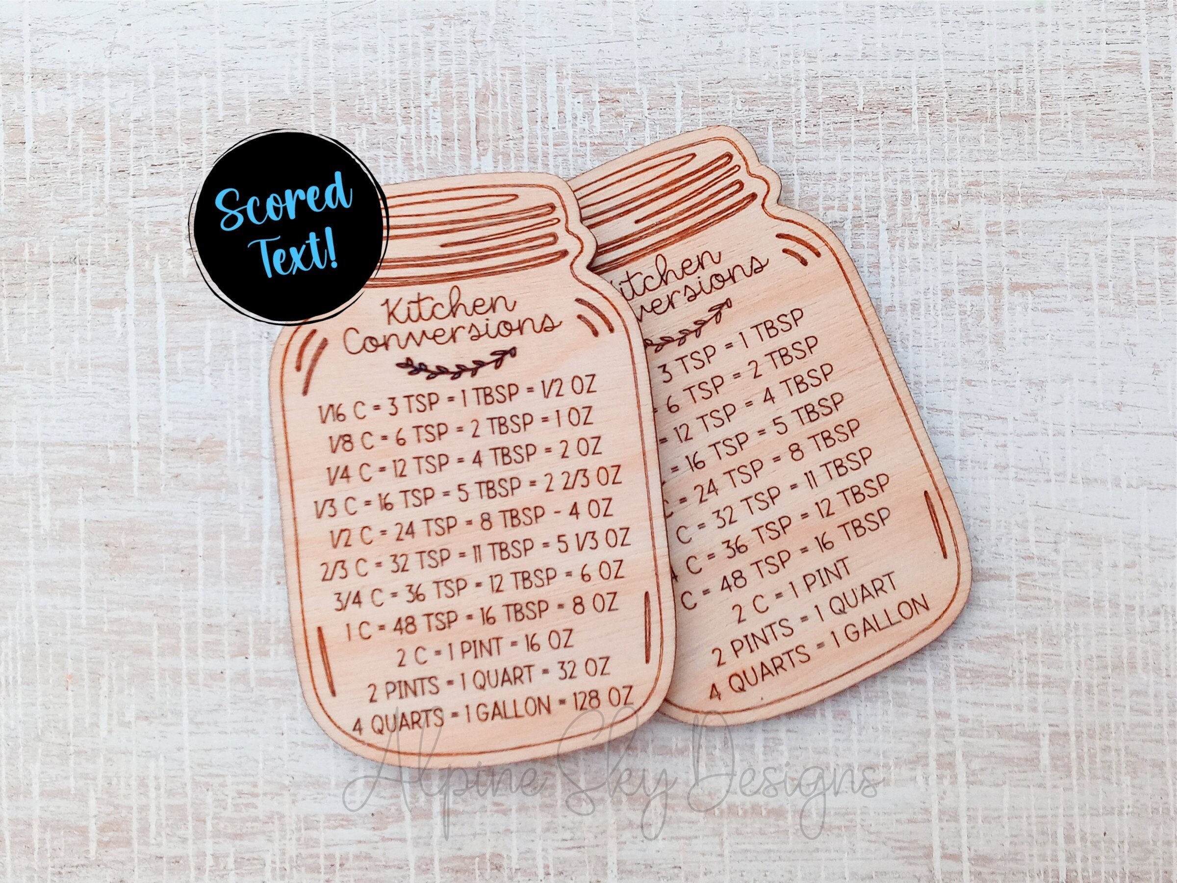 Mason Jar Magnet SVG Kitchen Conversions Magnet SVG Glowforge Mason Jar Svg Kitchen Measurement Chart Svg Mason Jar Fridge Magnet Svg Laser