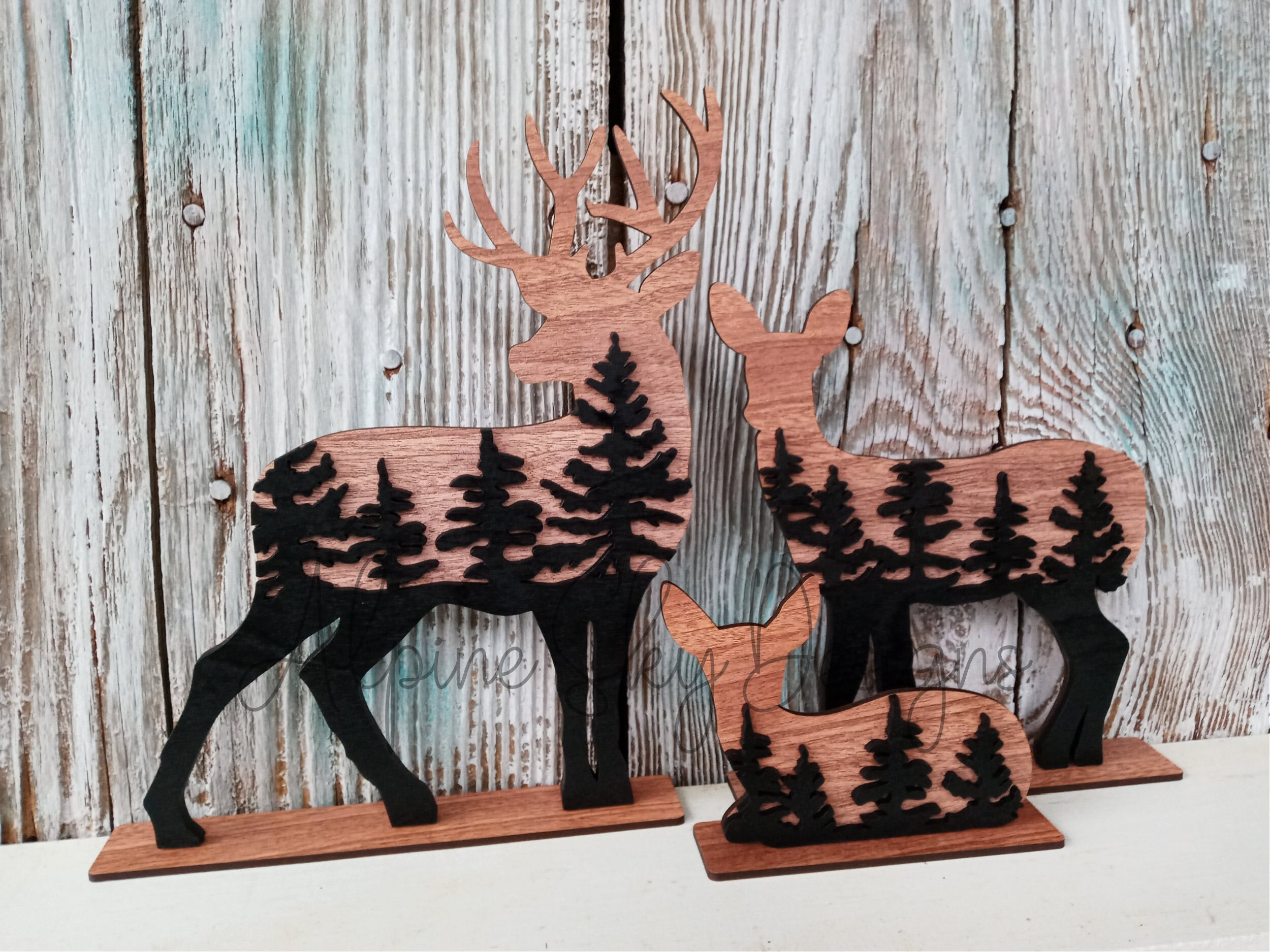 1/8 Deer Family SVG | Layered Deer SVG Files | Glowforge Deer Svg For Laser | Deer Forest SVG | Layered Svg Files Buck Doe Fawn Deer Design