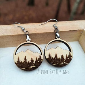 Mountain Earring SVG | Mountain Earring Laser Cut File | Glowforge Earring Files | Round Mountain Earrings SVG | Forest Mountain SVG Files