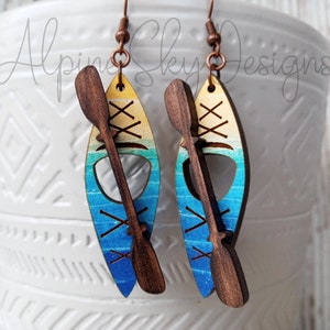Kayak Earrings SVG With Paddle | Kayak Earring Files | Kayak SVG Laser | Outdoor Earrings SVG | Nature Earring Svg Glowforge Kayak Canoe Svg