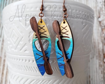 Kayak Earrings SVG With Paddle | Kayak Earring Files | Kayak SVG Laser | Outdoor Earrings SVG | Nature Earring Svg Glowforge Kayak Canoe Svg