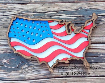 American Flag SVG File | America SVG Glowforge | 4th Of July Svg Glowforge Files | 4th Of July Laser Cut File Layered American Flag Svg USA