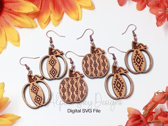 Aztec Pumpkin Earring SVG | Pumpkin Earrings SVG | Glowforge Earring Files Fall Earrings SVG | Pumpkin Earring Laser File Earring Svg Bundle