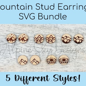Mountain Stud Earrings SVG Bundle Mountain Earrings SVG Glowforge Earring Files Mountain Earring Svg Stud Earrings Files Laser Svg Mountains