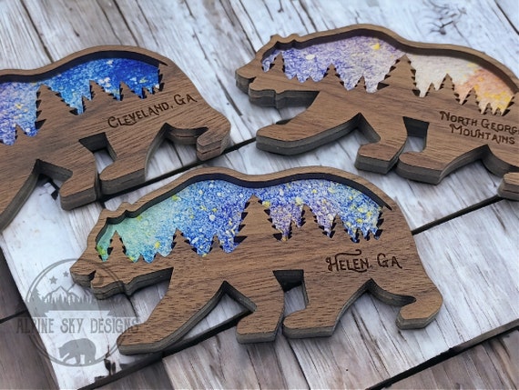 Bear Magnet SVG Glowforge Laser Fridge Magnet SVG Files Bear SVG Files Bears Bear Forest Svg Magnets Svg Mountain Svg Files Layered Magnet
