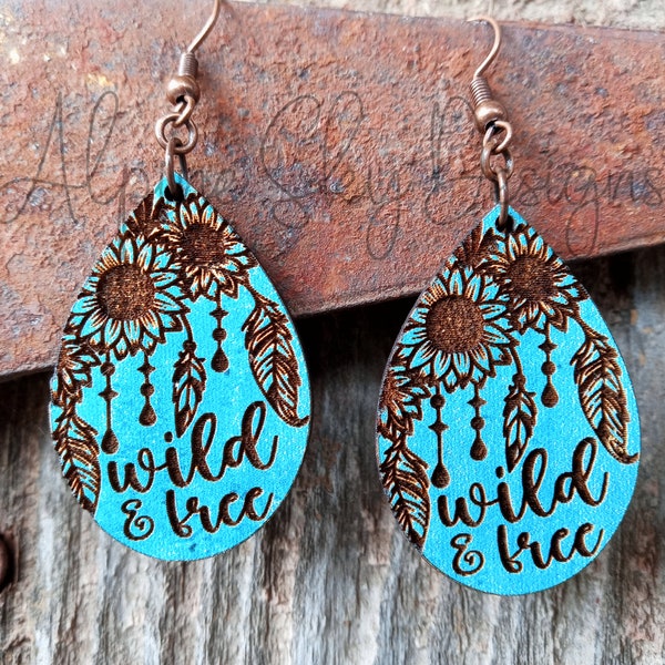 Wild And Free Earrings SVG Boho Earrings SVG Glowforge Files Wild And Free SVG Sunflower Earring Svg Feather Earring Svg Teardrop Feathers