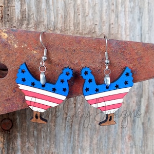 Patriotic Chicken Earring SVG Patriotic Earrings SVG Laser Glowforge Earring Files 4th Of July Earring Svg Chicken Svg Files Patriotic Svg