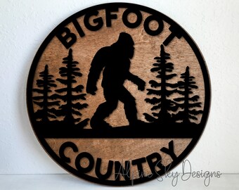 Bigfoot Country Sign SVG | Bigfoot Round Sign SVG | Glowforge Files Bigfoot | Outdoor Sign SVG | Sasquatch Svg Files Laser | Bigfoot Country