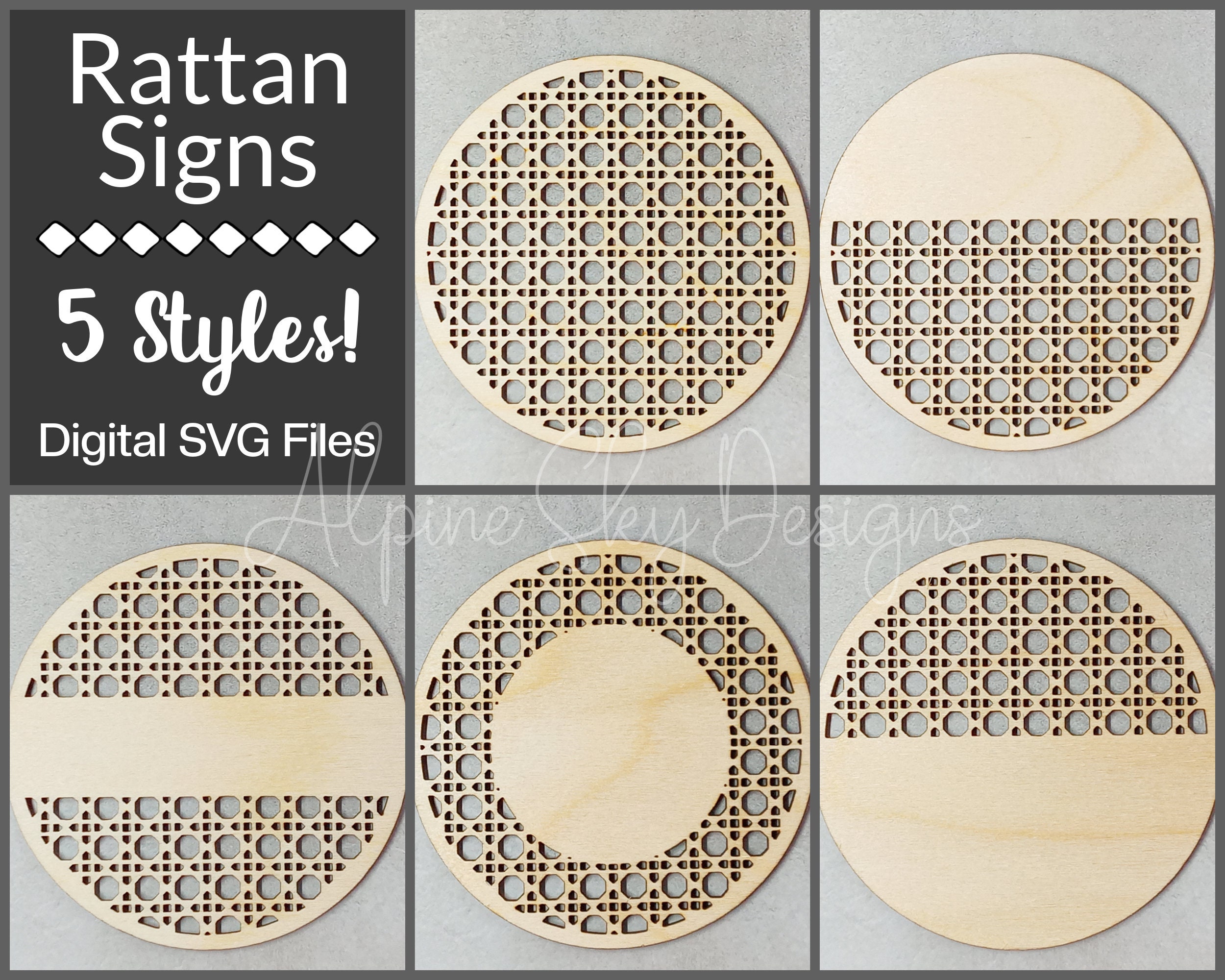 Ensemble SVG signe en rotin | Fichier SVG en rotin | Signe rond SVG | Fichiers Svg en rotin | Fichiers Glowforge | Fichiers Svg Glowforge | Accroche-porte Svg