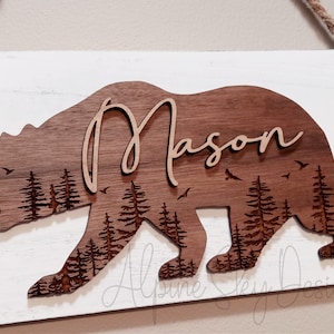 Engraved Bear Sign SVG | Bear SVG Glowforge | Bear SVG Laser | Glowforge Files Bear | Nursery Sign Svg | Mountain Forest Bear Svg Files