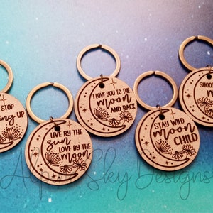 Moon Keychain SVG Bundle | Glowforge Keychain Files | Celestial Keychain Svg | Moon Keychain Svg Laser | Floral Moon Svg Sayings Glowforge