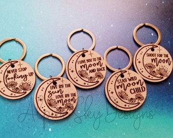 Moon Keychain SVG Bundle | Glowforge Keychain Files | Celestial Keychain Svg | Moon Keychain Svg Laser | Floral Moon Svg Sayings Glowforge