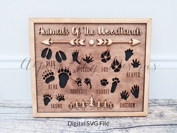 Woodland Animals Sign SVG | Animal Tracks SVG | Glowforge Files | Nursery Sign Svg | Cabin Svg Signs | Cabin Svg Files | Animals Laser File