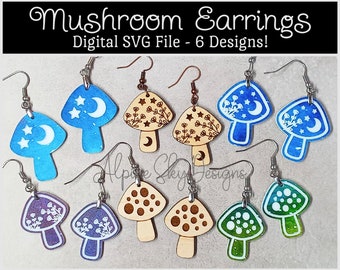 Mushroom Earrings SVG Bundle | Mystical SVG Files Glowforge | Glowforge Earring Files | Mushroom Earring Svg | Mushroom Svg Earring Bundle