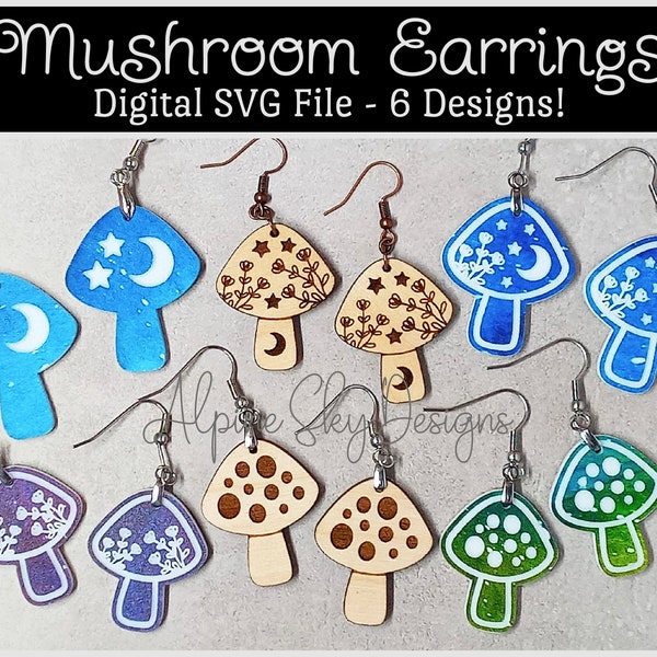 Mushroom Earrings SVG Bundle | Mystical SVG Files Glowforge | Glowforge Earring Files | Mushroom Earring Svg | Mushroom Svg Earring Bundle