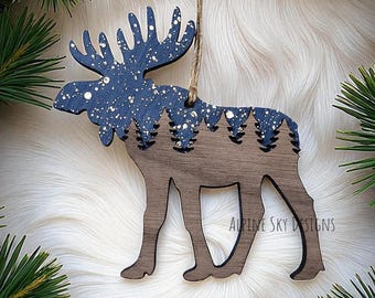 Moose Ornament SVG Layered Moose Ornaments SVG Files Glowforge Laser Ornament Files Moose SVG Layered Moose Christmas Ornament Svg