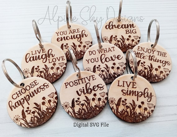 Inspirational Keychain SVG Bundle | Motivational Keychains SVG | Wristlet  Svg | Round Keychain Svg | Glowforge Keychain Files | Floral Svg