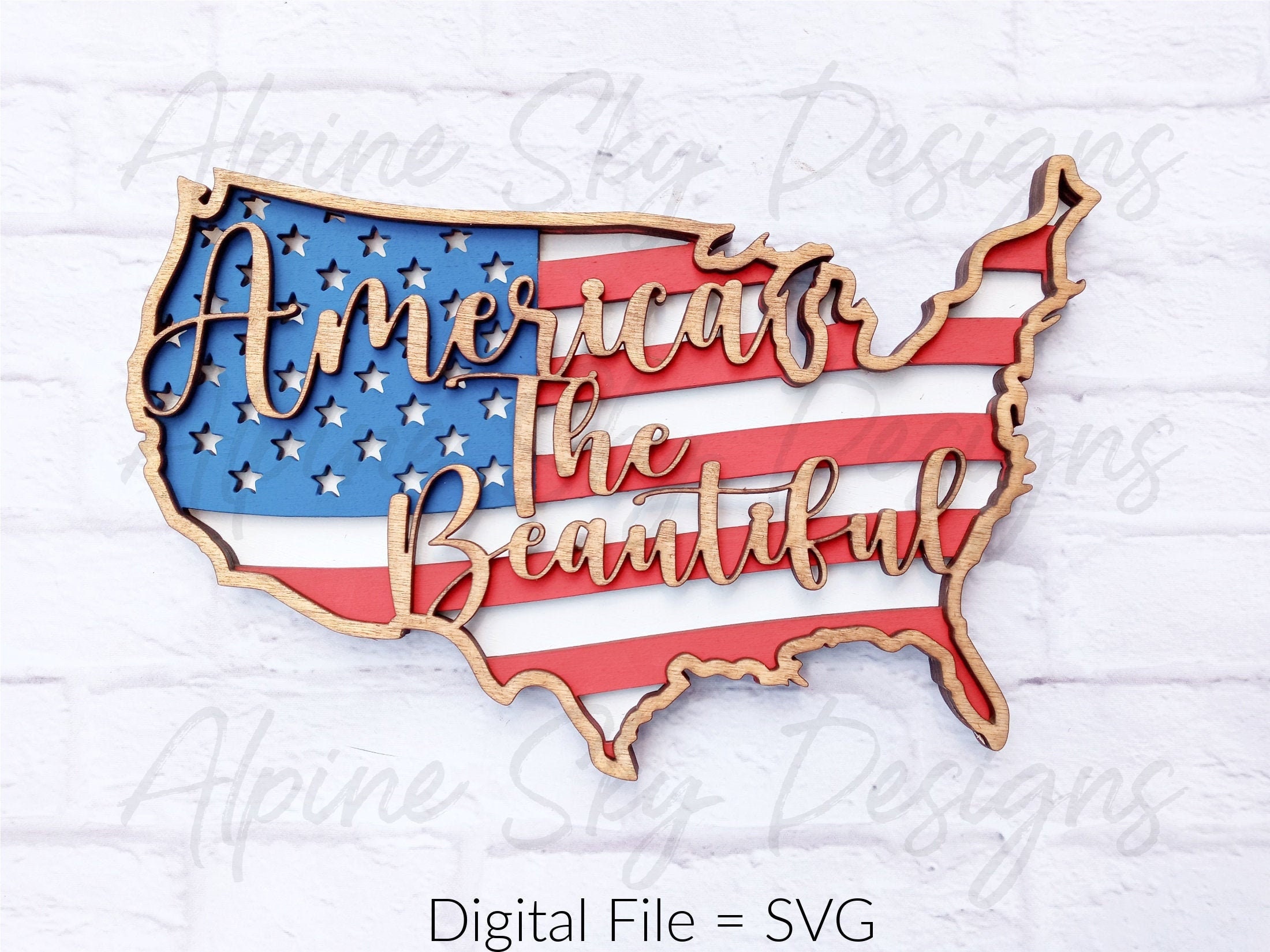 America The Beautiful Laser Cut File For Glowforge | American Flag SVG | 4th Of July SVG | USA Svg | Glowforge Files | America Svg Flag Svg