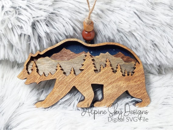 Bear Ornament SVG For Glowforge | Ornament SVG Files | Glowforge Ornament Files | Bear Laser File | Christmas Ornament Svg Mountain Ornament