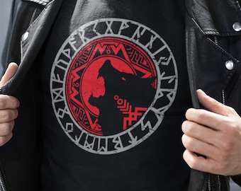 Walhalla Wolf Runen Nordischer Kompass Wikinger T-shirt Warrior Odin Embrace the Norse warrior spirit with this unisex cotton T-shirt