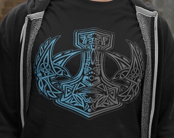 Nordic Viking Tshirt Hugin Munin Raben Thors hammer Walhalla Runenkreis Vegvisir Nordischer Kompass Wikinger Unisex Jersey Short Sleeve tee