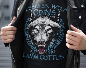 Lieber ein Wolf Odins als ein Lamm Gottes Viking Tshirt Walhalla Wolf Runenkreis Vegvisir Nordischer Kompass Wikinger Unisex Jersey Tee