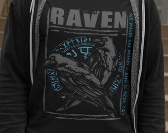 Nordic Viking Tshirt mit Hugin und Munin Raben Walhalla Raben Runenkreis Vegvisir Nordischer Kompass Wikinger Unisex Jersey Short Sleeve Tee