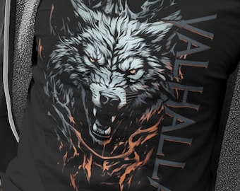 Walhalla Wolf Odins in Feuer Wikinger T-shirt Warrior Odin Embrace the Norse warrior spirit with this unisex cotton T-shirt