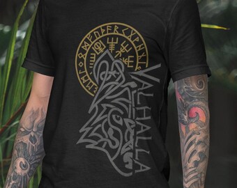 Walhalla Wolf Odins Runen Nordischer Kompass Wikinger T-shirt Warrior Odin Embrace the Norse warrior spirit with this unisex cotton t-shirt