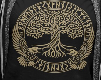 Walhalla Raben Odins Hugin, Munin Raben Walhalla Raben Runen und Lebensbaum Jersey Short Sleeve Wikinger T-Shirt
