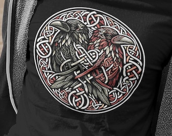 Walhalla Raben Odins in keltischen Knoten Hugin, Munin Walhalla Raben Jersey Short Sleeve Wikinger T-Shirt