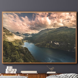 Norway Poster, Gift idea valentines day, Geiranger Fjord Print Wall Art