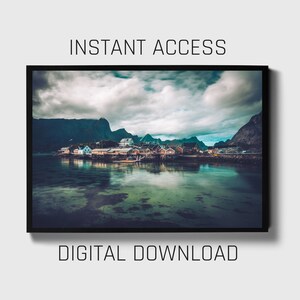 Norway Wall Art | Photo | Northern Lights Landscape | Digital Download | Nordic Wall Art | Lofoten | Landscape Print | Fjord In Norway
