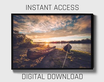 Boats on Lake, Digital Download, Photography Printable, Norway Printable, Landscape Digital Photography