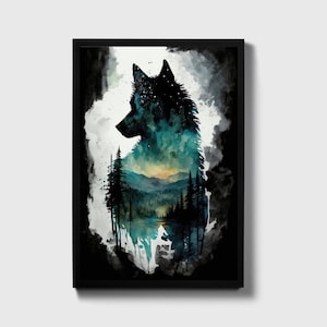 Wolf and Nature Watercolor Art Print, Wolf and Nature Painting Wall Ar t Decor, Original Artwork, Wild animals Art, Wolf and Nature Painting