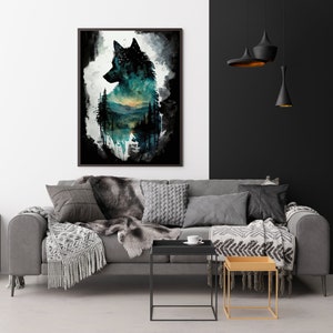 Wolf und Natur Aquarell Kunstdruck, Wolf und Natur Malerei Wand Kunst Dekor, Original Kunstwerk, wilde Tiere Kunst, Wolf und Natur Malerei Bild 5