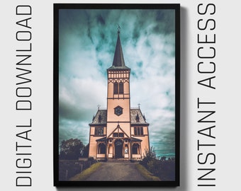 Vagan Church Lofoten Norway Wall Art - Digital Download, Vintage Architecture Photography
