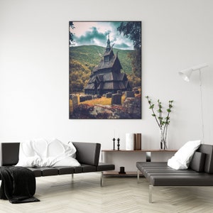 Stave Church Borgund, Norway Vikings, Poster Canvas, Gift idea for Christmas, Ragnar Lodbrok, Odin Thor, Fantasy Wall Art, Norway image 6