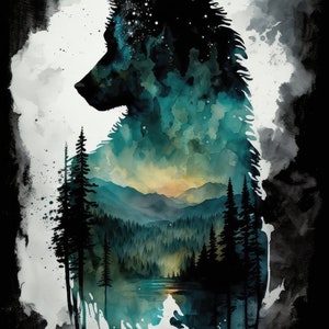Wolf und Natur Aquarell Kunstdruck, Wolf und Natur Malerei Wand Kunst Dekor, Original Kunstwerk, wilde Tiere Kunst, Wolf und Natur Malerei Bild 2