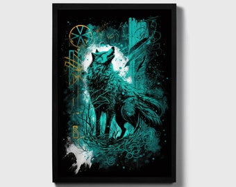 Wolf Graffiti Wall Art, Runic Art Print, Wolf Poster Print, Graffiti Canvas print