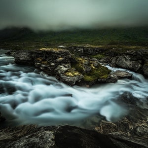 Nordic Print, Scandinavian Poster, Foggy Misty Landscape, Norway Canvas, Forest Photograph image 2