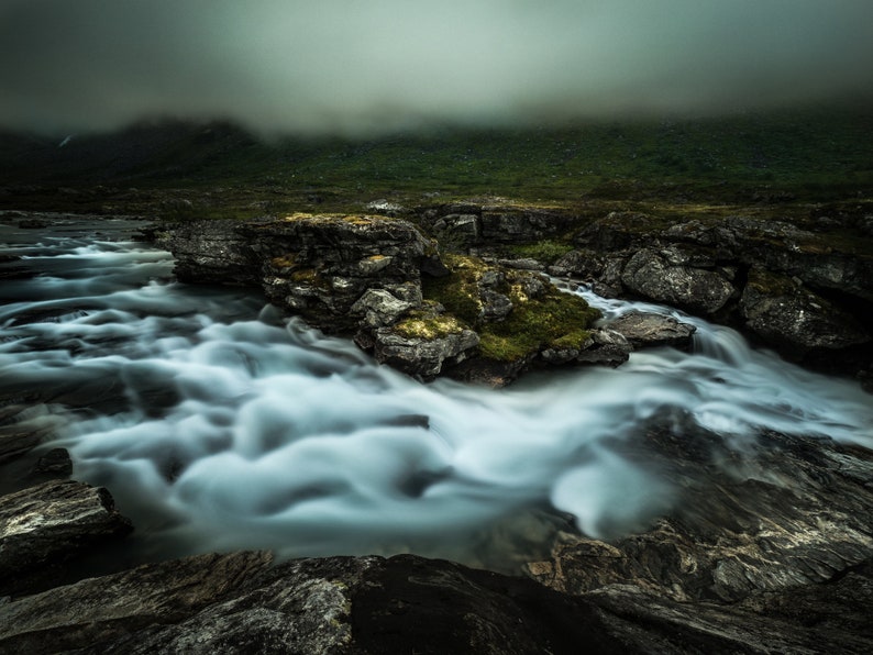 Nordic Print, Scandinavian Poster, Foggy Misty Landscape, Norway Canvas, Forest Photograph image 2